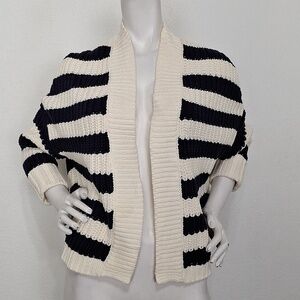 Express NEW Cream & Navy Blue Preppy Academia Open Front Cardigan Sweater Size M